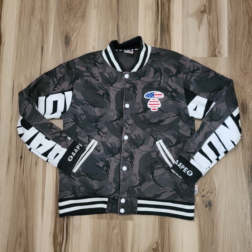 Aape by Bathing Ape Button Snap Varsity Jacket Multi Camo Size XL